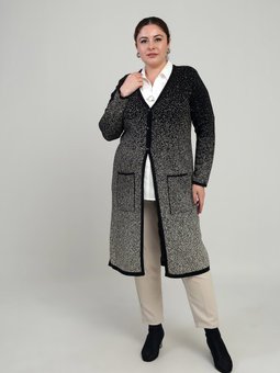 Karyağdı Desen Cepli Büyük Beden Triko Uzun Ns Tasarım Hırka Siyah Taş