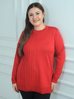 Tek Taraf Saç Örgülü Büyük Beden Tunik Kırmızı Bluz