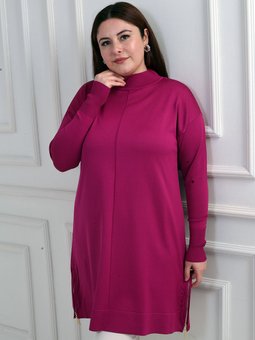 Yanları Fermuarlı Büyük Beden Tunik Ns Tasarım Bluz Fuşya