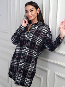 Yanları Yırtmaçlı Ekose Uzun Ns Tasarım Gömlek Siyah