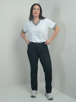 Yüksek Bel Boru Paça Büyük Beden Likralı Koyu Lacivert Kot Pantolon