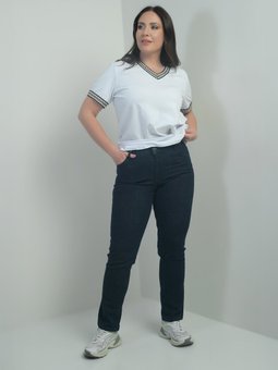 Yüksek Bel Boru Paça Büyük Beden Likralı Lacivert Kot Pantolon