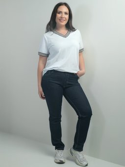 Yüksek Bel Boru Paça Büyük Beden Likralı Lacivert Kot Pantolon