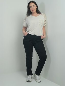 Yüksek Bel Boru Paça Büyük Beden Likralı Siyah Kot Pantolon