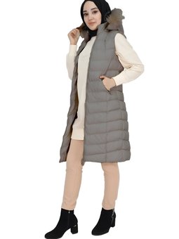 Gri Şişme Cep Fermuarlı Yelek