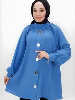 İndigo Jessıca Kumaş Ayna Düğme Detaylı Tunik