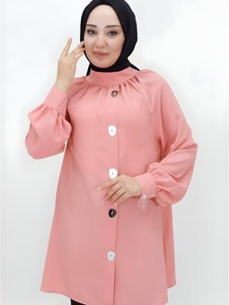 Pudra Ayna Düğme Detaylı Tunik