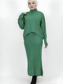 Yeşil Triko Kumaş İçlikli Elbise