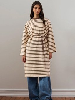 İplik Çizgili Vizon Tunik