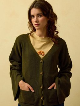 İspanyol Kol Triko Haki Hırka