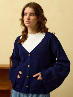 İspanyol Kol Triko Lacivert Hırka