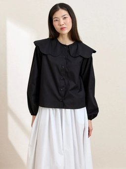 Papatya Yaka Crop Siyah Gömlek