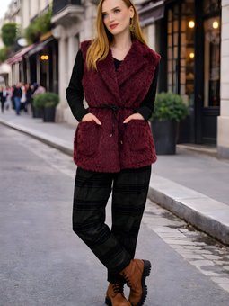 Bordo İtalyan Keçe Kemer Detaylı Yelek