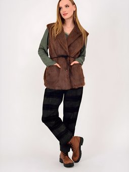 Kahverengi İtalyan Kemer Detaylı Keçe Yelek