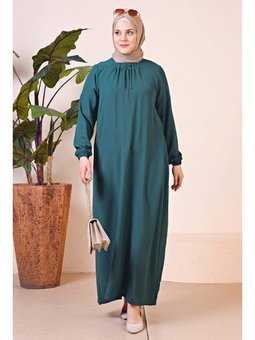 Kadin Buyuk Beden Ayrobin Uzun Anne Zümrüt Yeşili Elbise