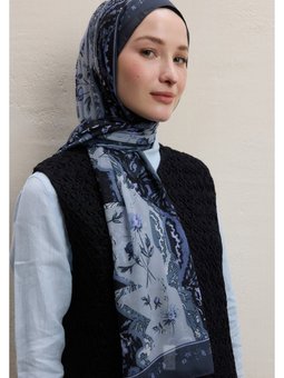 Alıza Desen İpek Krep Gri Şal