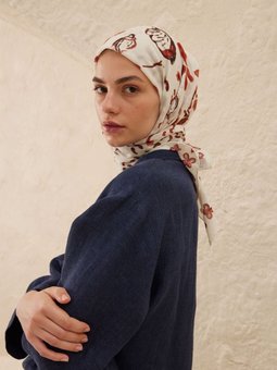 Amore Desen Pamuk Vual Eşarp Kızıl