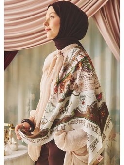 Beauty And The Beast Desen Floş Viskon Eşarp Clay Brown