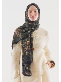 Dark Beauty Desenli Pamuk Viskon Siyah Şal