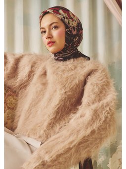 Dreamy Skıes Desen Floş Viskon Eşarp Burgundy