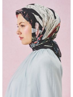 Faırytale Castle Desen Floş Viskon Eşarp Black