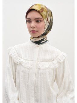 Gardenıa Desen Pamuklu Viskon Haki Eşarp