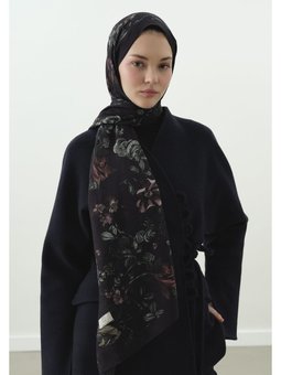 Gısele Desenli Pamuk Viskon Gece Mavisi Şal