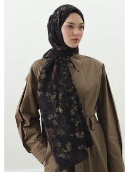 Gısele Desenli Pamuk Viskon Siyah Şal
