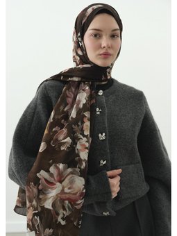 Jane Desenli Pamuk Viskon Kahverengi Şal