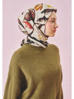 Love In Bloom Desen Floş Viskon Eşarp Whıte Pearl