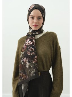 Madeleıne Desenli Pamuk Viskon Askeri Haki Şal