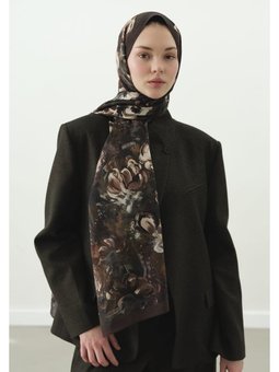 Madeleıne Desenli Pamuk Viskon Şal Kahve