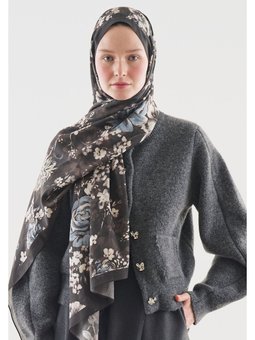 Mıdnıght Rose Desenli Pamuk Viskon Şal Kahve