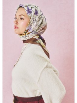 Once Upon A Love Desen Floş Viskon Eşarp Wood Brown