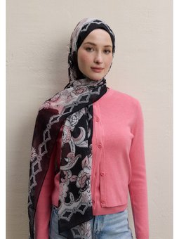 Poppıes Desen İpek Krep Siyah Şal