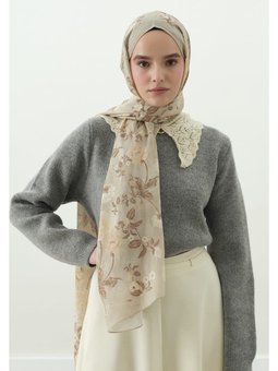Reverıe Desenli Pamuk Viskon Bej Şal
