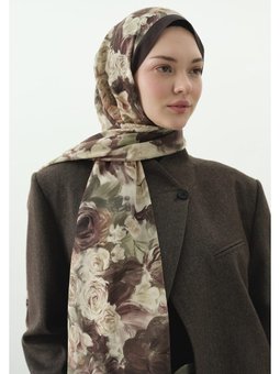 Rose Breeze Desenli Pamuk Viskon Şal Tozlu Kahve