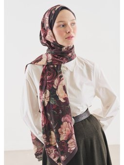 Rosıne Desenli Pamuk Viskon Bordo Şal