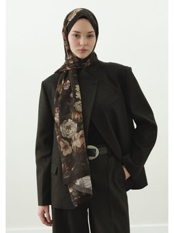 Rosıne Desenli Pamuk Viskon Şal Kahve