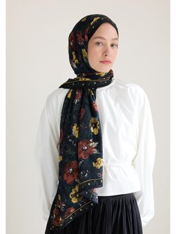 Tıny Garden Floş Viskon Siyah Şal