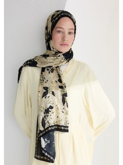 Tıny Plumerıa Floş Viskon Siyah Şal