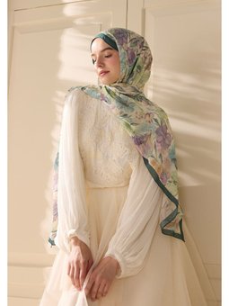 Vıntage Garden Desen Rami Yeşil Şal