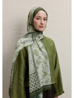 Wıld Botanıcal Desen İpek Krep Haki Şal