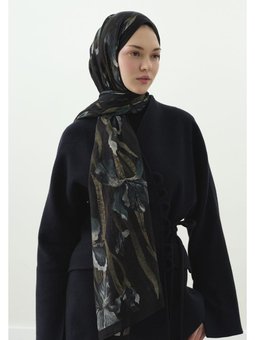 Zelında Desenli Pamuk Viskon Siyah Şal