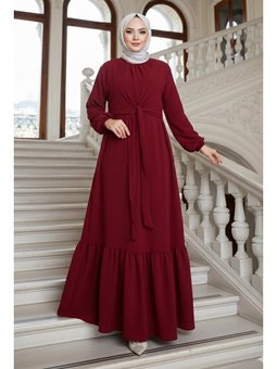 Bağlama Detaylı Ayrobin Bordo Elbise