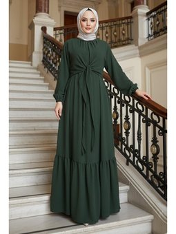 Bağlama Detaylı Ayrobin Haki Elbise
