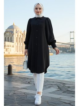 Balon Kol Cepli Siyah Tunik