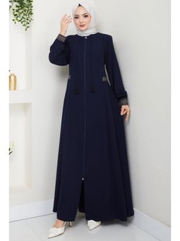Nakışlı Büyük Beden Lacivert Ferace