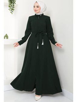 Pileli Mevlana Zümrüt Yeşili Ferace