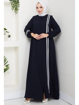 Şerit Detaylı Lacivert Ferace